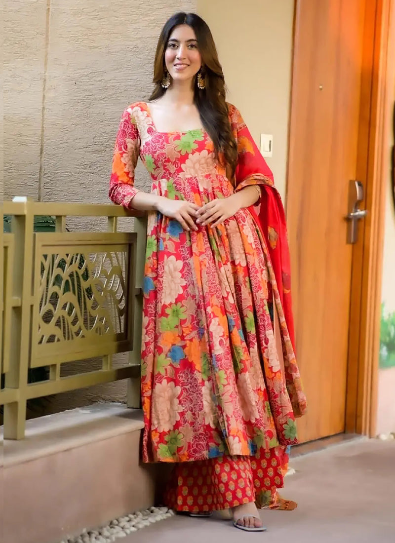 Vegaa Fashion Orange Muslin Printed Designer Palazzo Suit