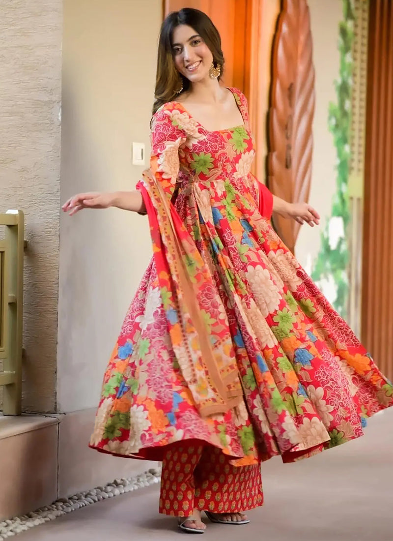 Vegaa Fashion Orange Muslin Printed Designer Palazzo Suit