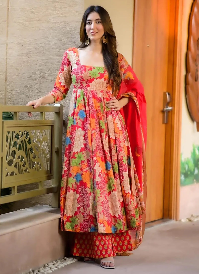 Vegaa Fashion Orange Muslin Printed Designer Palazzo Suit
