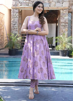 Thumbnail for Vegaa Fashion Lavender Muslin Printed Designer Palazzo Suit