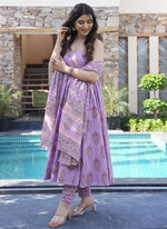 Thumbnail for Vegaa Fashion Lavender Muslin Printed Designer Palazzo Suit