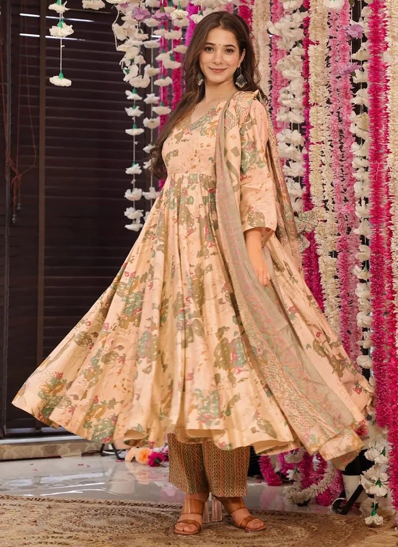 Vegaa Fashion Off White Muslin Printed Designer Palazzo Suit