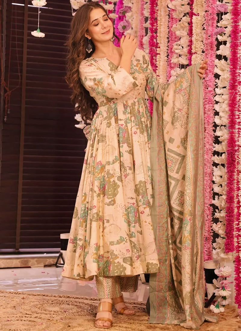 Vegaa Fashion Off White Muslin Printed Designer Palazzo Suit