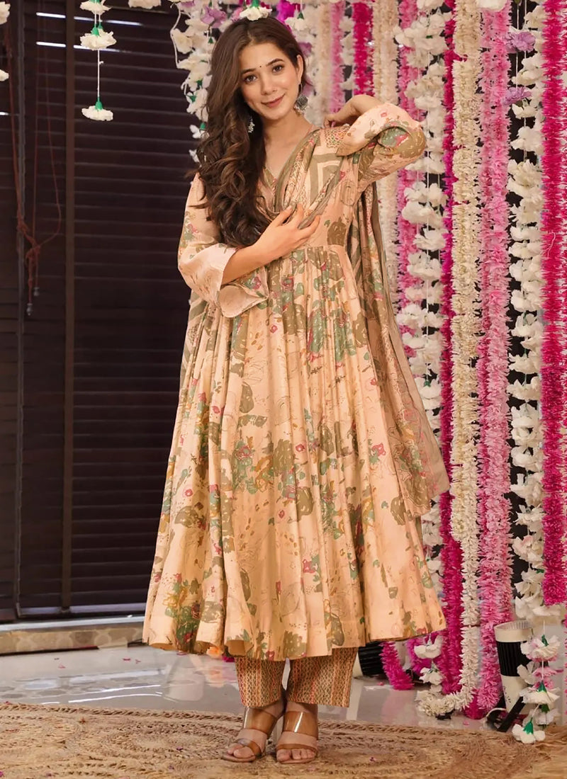 Vegaa Fashion Off White Muslin Printed Designer Palazzo Suit