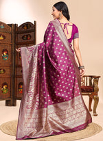 Thumbnail for Vegaa Fashion Wine Lichi Silk Embroidered Wedding Wear Saree - Distacart