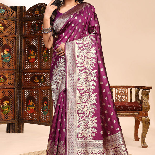 Vegaa Fashion Wine Lichi Silk Embroidered Wedding Wear Saree - Distacart