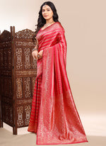 Thumbnail for Vegaa Fashion Red Lichi Silk Embroidered Wedding Wear Saree - Distacart