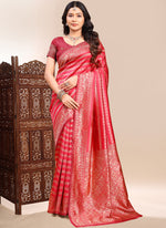 Thumbnail for Vegaa Fashion Red Lichi Silk Embroidered Wedding Wear Saree - Distacart