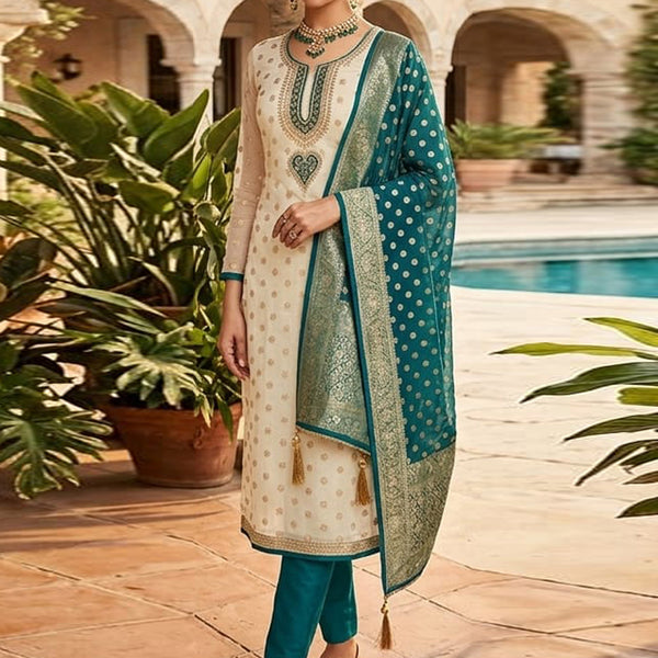Vegaa Fashion Cream Embroidered salwar suit