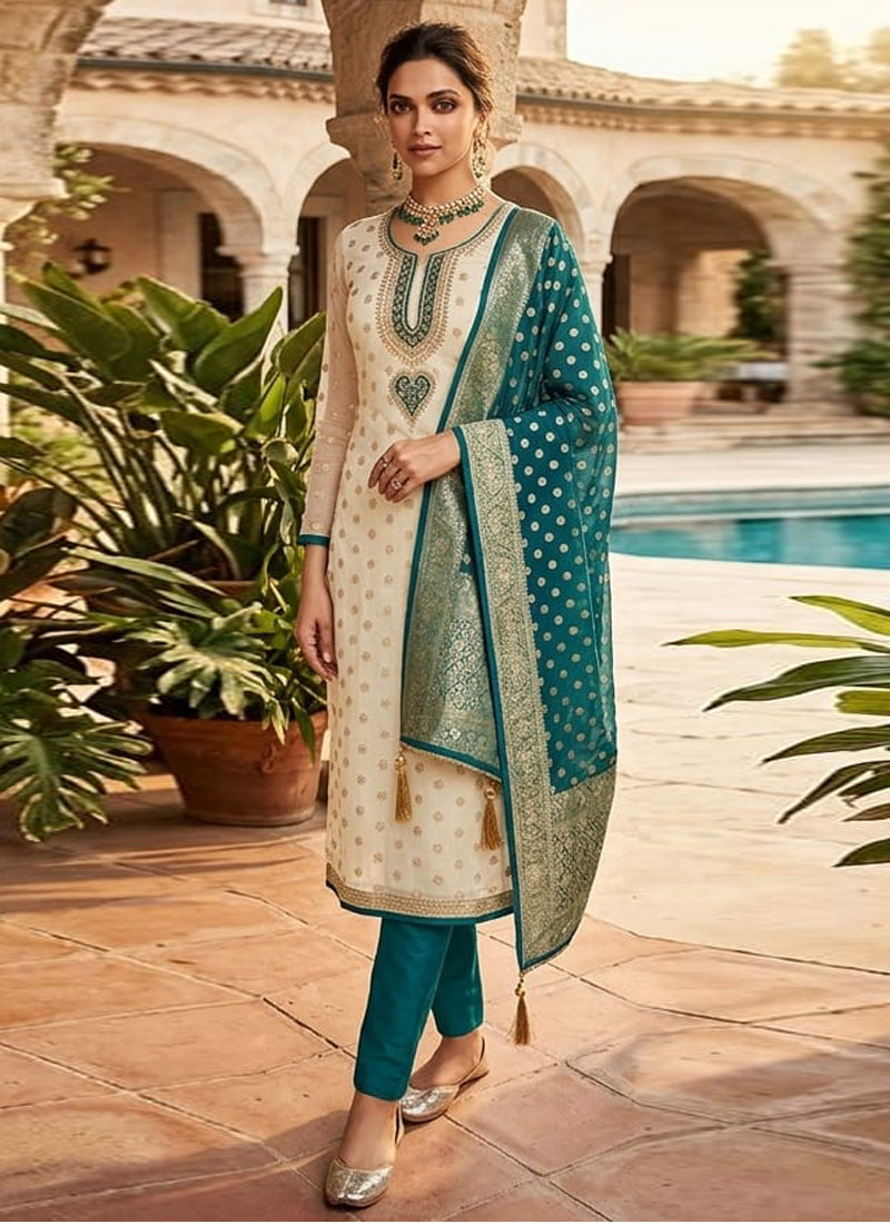 Vegaa Fashion Cream Embroidered salwar suit - Dista