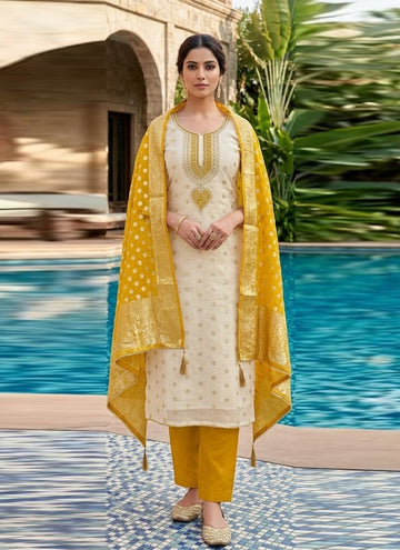 Vegaa Fashion Cream Embroidered salwar suit - Dista