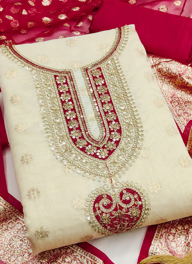 Vegaa Fashion Cream Embroidered salwar suit - Dista