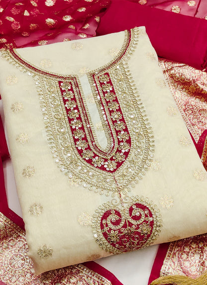 Vegaa Fashion Cream Embroidered salwar suit - Dista