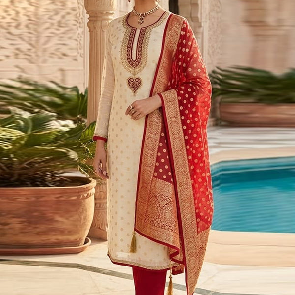 Vegaa Fashion Cream Embroidered salwar suit