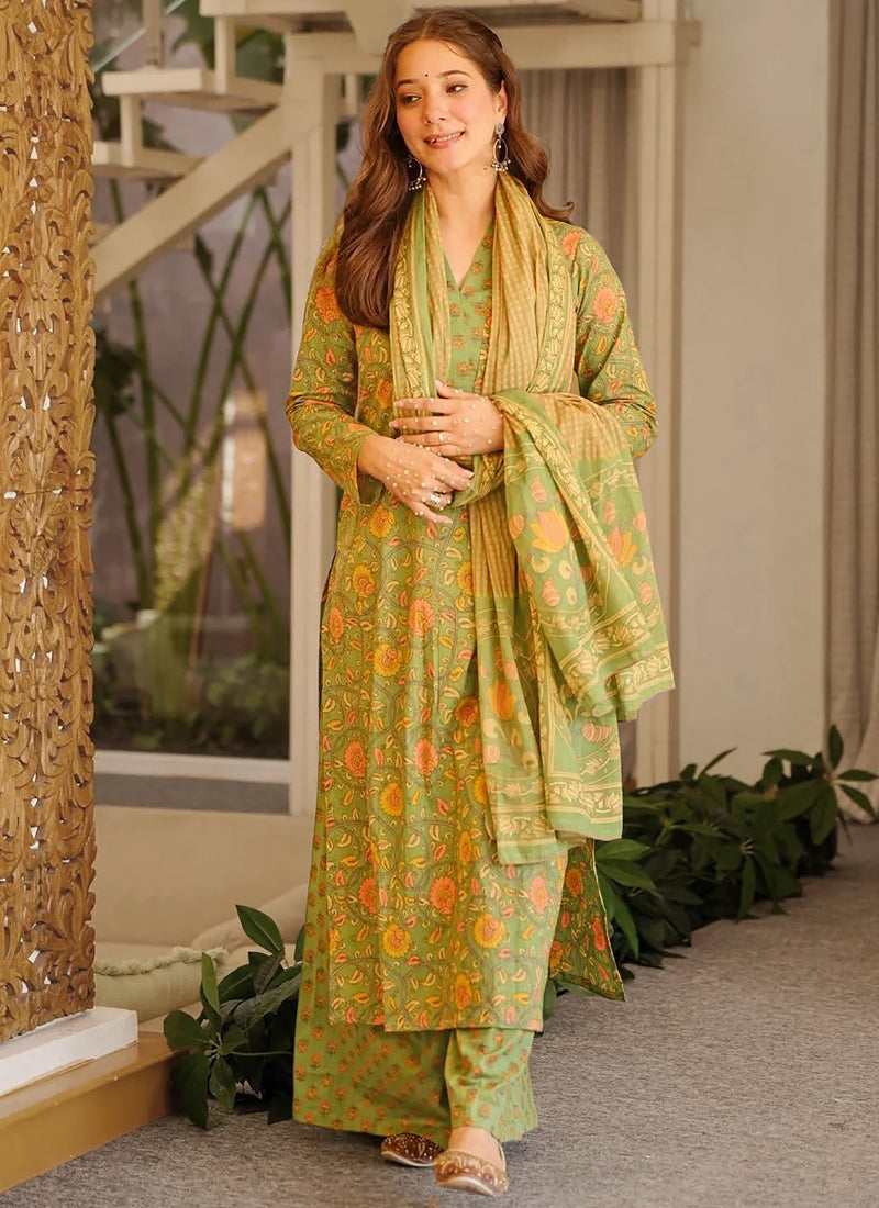 Vegaa Fashion Green Printed Cotton Salwar Suit - Dista