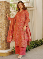 Thumbnail for Vegaa Fashion Red Orange Printed Cotton Salwar Suit