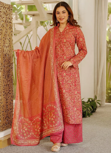Vegaa Fashion Red Orange Printed Cotton Salwar Suit - Dista