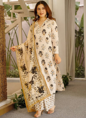 Vegaa Fashion Cream Printed Cotton Salwar Suit - Dista