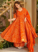 Thumbnail for Vegaa Fashion Orange Printed Muslin Salwar Suit