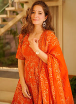 Thumbnail for Vegaa Fashion Orange Printed Muslin Salwar Suit