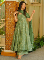 Thumbnail for Vegaa Fashion Green Printed Muslin Salwar Suit