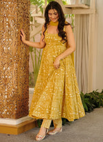 Thumbnail for Vegaa Fashion Yellow Printed Muslin Salwar Suit