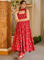 Thumbnail for Vegaa Fashion Red Printed Muslin Salwar Suit