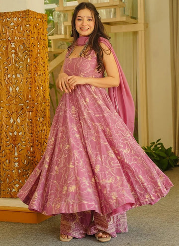 Vegaa Fashion Pink Printed Muslin Salwar Suit - Dista