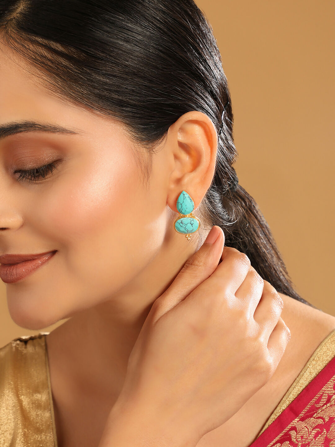 Nuyug 22K Gold Plated Turquoise Embrace Earrings