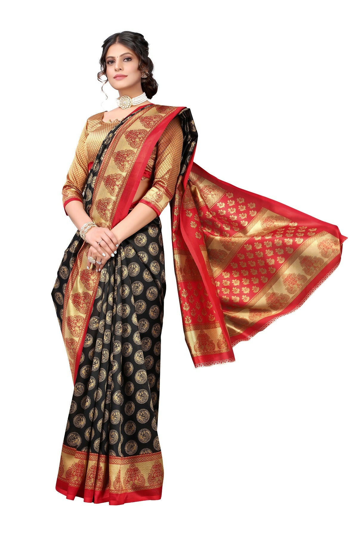 Vamika black Printed Art Silk Saree - Distacart
