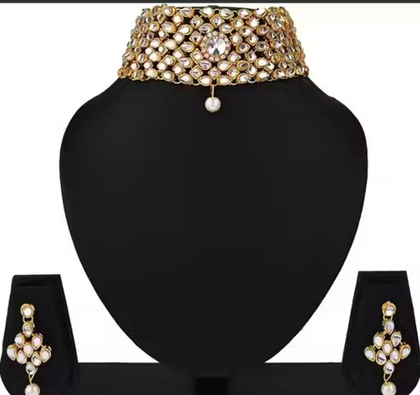 Jewel City Traditional Kundan Choker Necklace Set Handcrafted Gold-Plated Bridal Jewelry Set