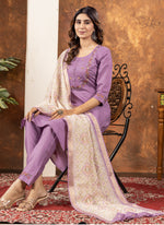 Thumbnail for Prazu Fashion Lavender Marina Silk Thread Embroidered Kurta Set