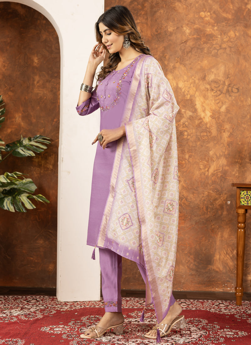 Prazu Fashion Lavender Marina Silk Thread Embroidered Kurta Set