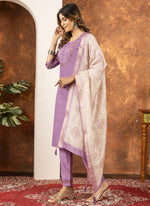 Thumbnail for Prazu Fashion Lavender Marina Silk Thread Embroidered Kurta Set