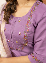 Thumbnail for Prazu Fashion Lavender Marina Silk Thread Embroidered Kurta Set