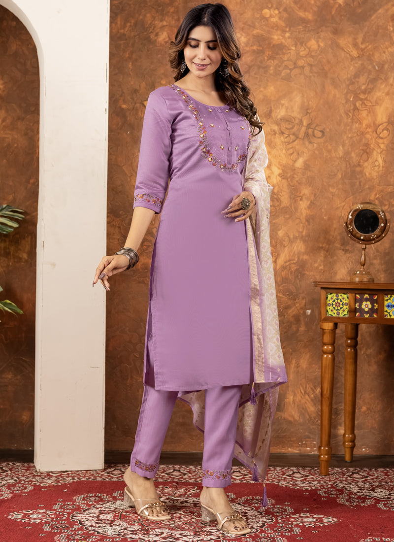 Prazu Fashion Lavender Marina Silk Thread Embroidered Kurta Set
