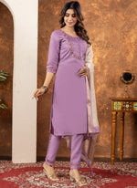 Thumbnail for Prazu Fashion Lavender Marina Silk Thread Embroidered Kurta Set