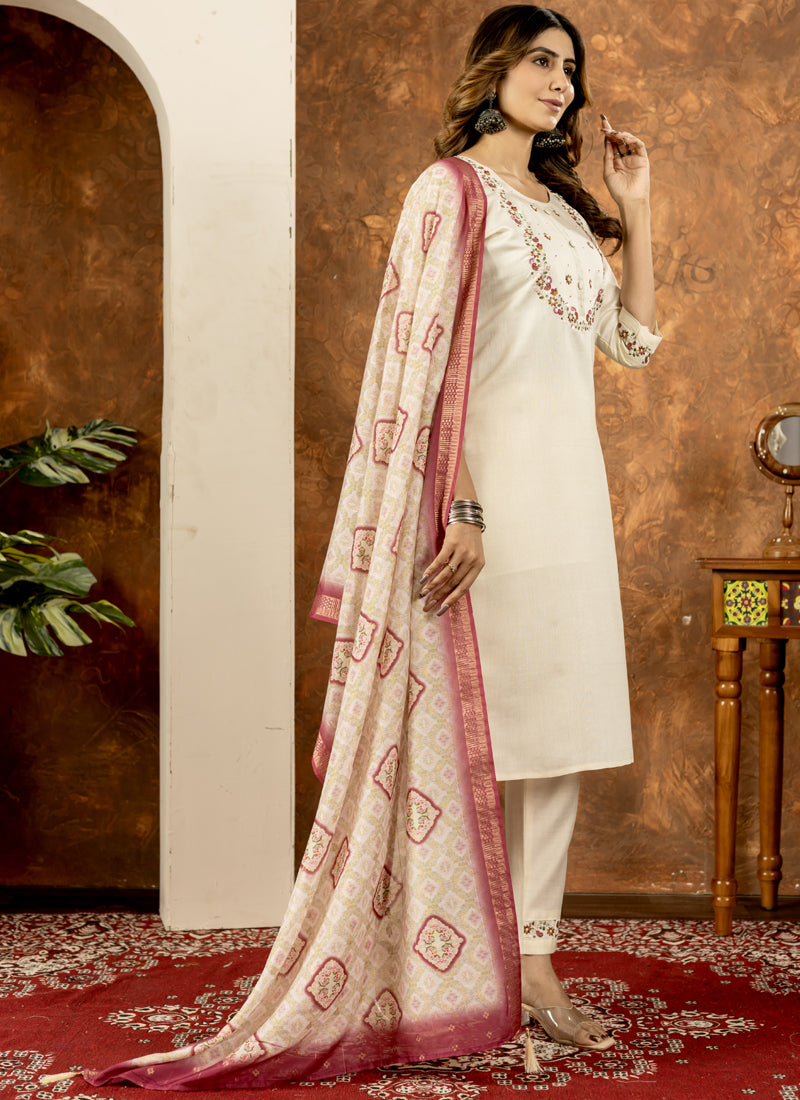 Prazu Fashion Off White Marina Silk Thread Embroidered Kurta Set