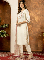 Thumbnail for Prazu Fashion Off White Marina Silk Thread Embroidered Kurta Set