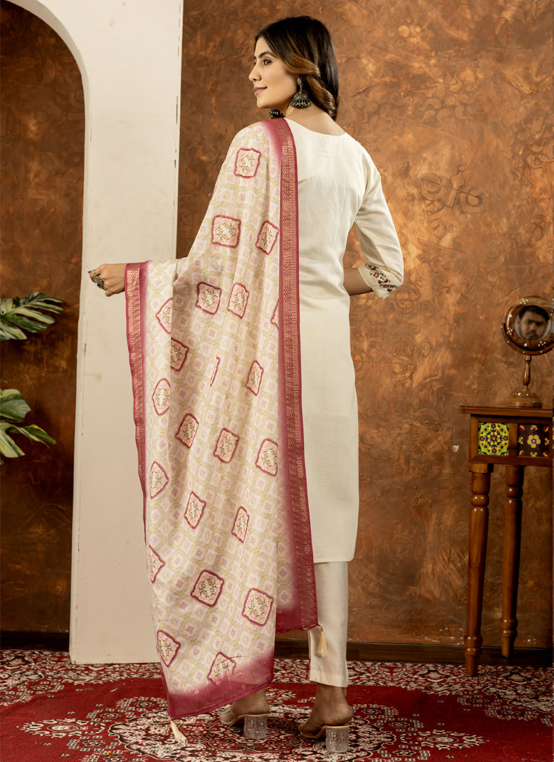 Prazu Fashion Off White Marina Silk Thread Embroidered Kurta Set