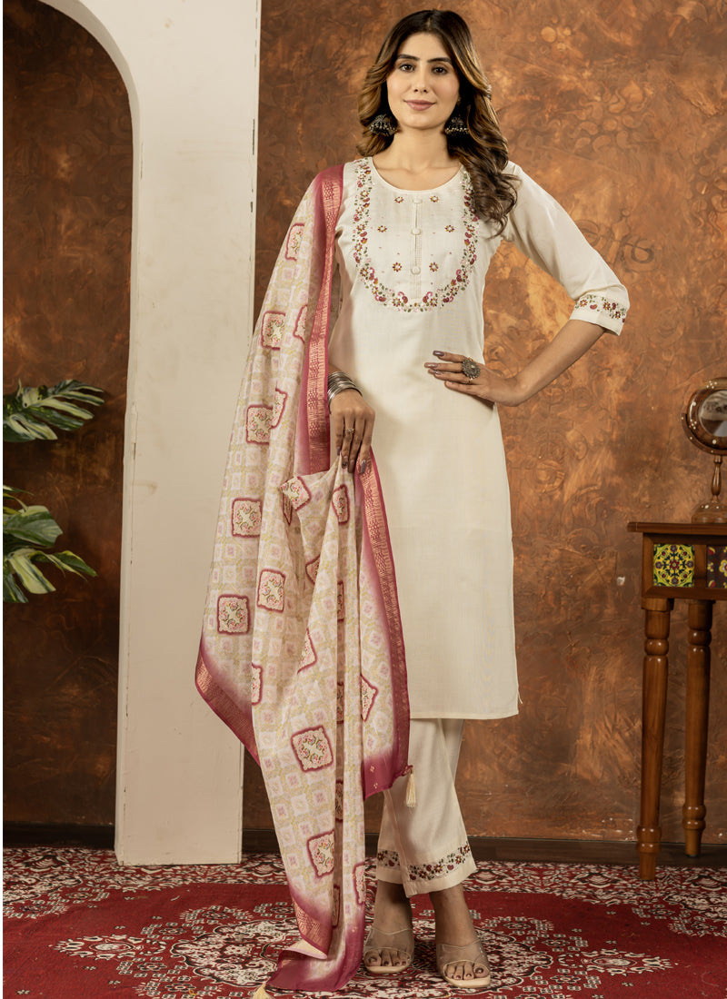Prazu Fashion Off White Marina Silk Thread Embroidered Kurta Set