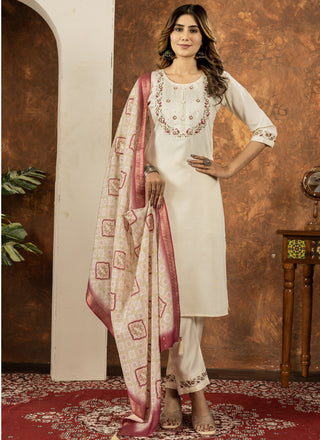 Prazu Fashion Off White Marina Silk Thread Embroidered Kurta Set