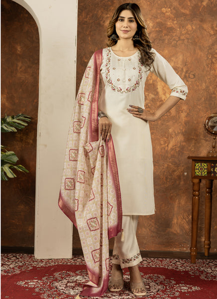 Prazu Fashion Off White Marina Silk Thread Embroidered Kurta Set