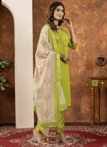 Thumbnail for Prazu Fashion Parrot Green Marina Silk Thread Embroidered Kurta Set