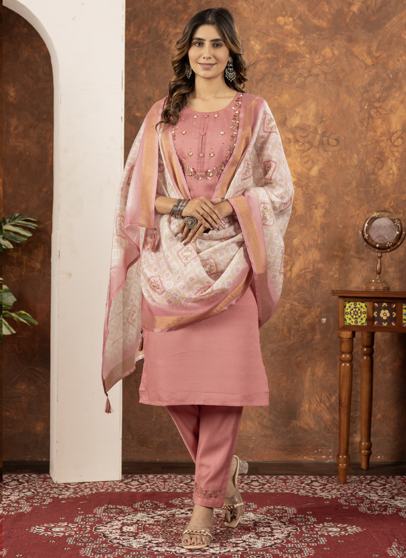 Prazu Fashion Peach Marina Silk Thread Embroidered Kurta Set
