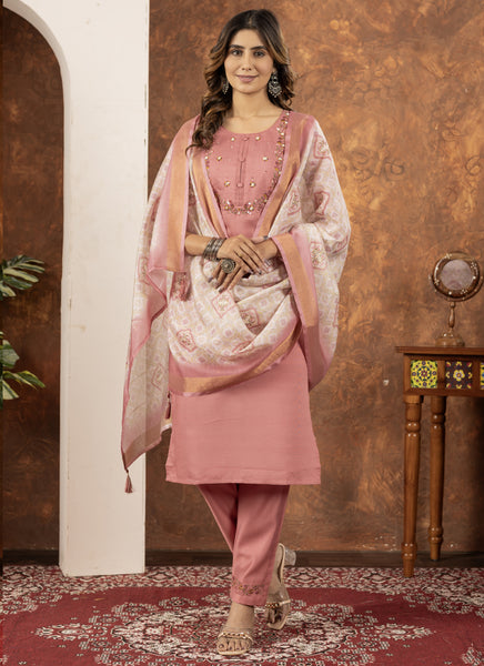Prazu Fashion Peach Marina Silk Thread Embroidered Kurta Set