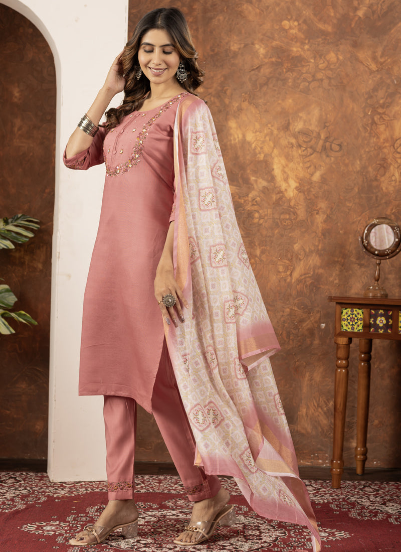 Prazu Fashion Peach Marina Silk Thread Embroidered Kurta Set