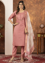 Thumbnail for Prazu Fashion Peach Marina Silk Thread Embroidered Kurta Set