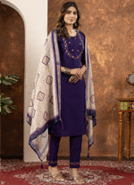 Thumbnail for Prazu Fashion Purple Marina Silk Thread Embroidered Kurta Set