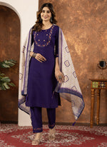 Thumbnail for Prazu Fashion Purple Marina Silk Thread Embroidered Kurta Set